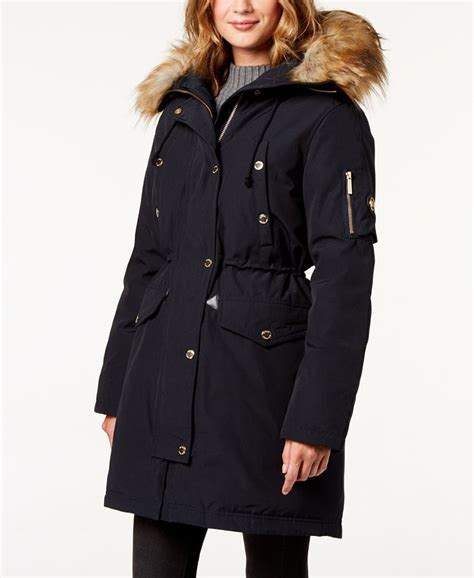 michael kors satin and faux fur parka|Faux Fur.